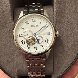 Citizen Silver Watch with White Dial and Roman Numerals